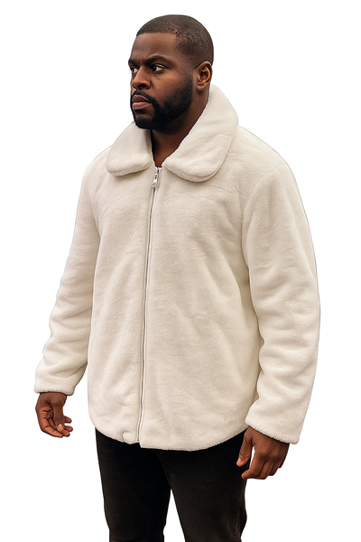 Men's White Fur Short Coat – Single Breasted, Full Zip, Regular Fit 6   - from alligatorwarehouse.com