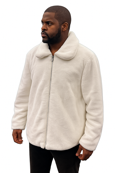 Men's White Fur Short Coat – Single Breasted, Full Zip, Regular Fit 5   - from alligatorwarehouse.com
