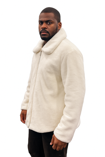 Men's White Fur Short Coat – Single Breasted, Full Zip, Regular Fit 8   - from alligatorwarehouse.com