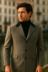 Herringbone Wool & Cashmere Chesterfield Overcoat – 1920s Full Length