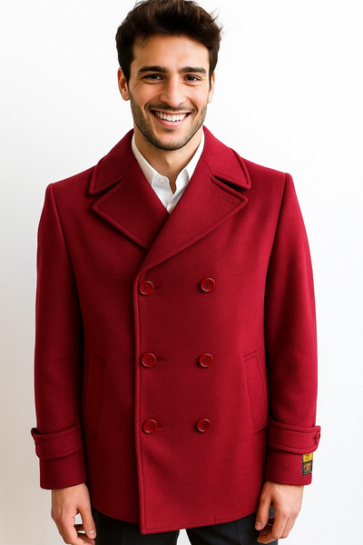 Men's Big & Tall Wool Peacoat – Classic Double Breasted Overcoat Style 1 ALB-551-4XL-BUR  - from alligatorwarehouse.com