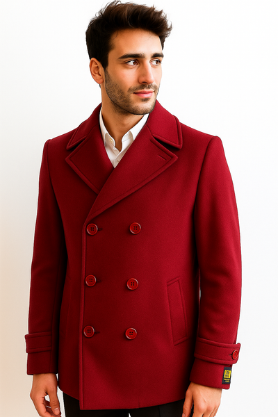 Men's Big & Tall Wool Peacoat – Classic Double Breasted Overcoat Style 5 ALB-551-4XL-BUR  - from alligatorwarehouse.com