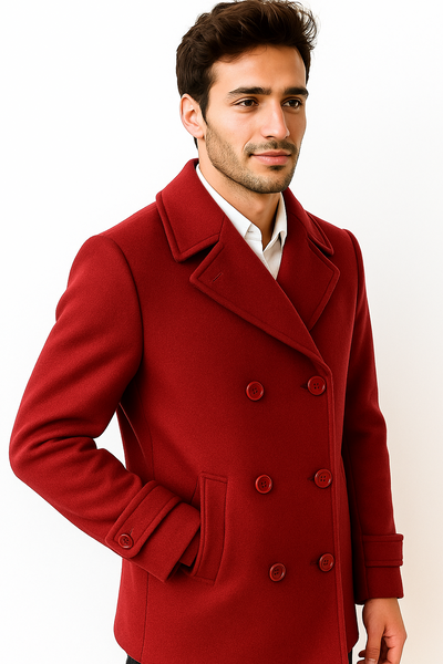 Men's Big & Tall Wool Peacoat – Classic Double Breasted Overcoat Style 3 ALB-551-4XL-BUR  - from alligatorwarehouse.com