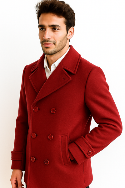 Men's Big & Tall Wool Peacoat – Classic Double Breasted Overcoat Style 6 ALB-551-4XL-BUR  - from alligatorwarehouse.com
