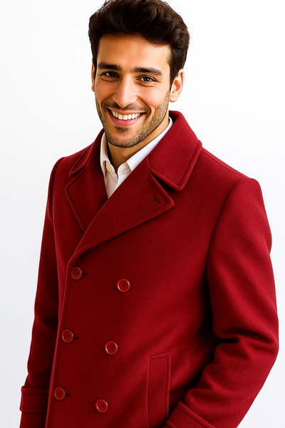 Men's Big & Tall Wool Peacoat – Classic Double Breasted Overcoat Style 2 ALB-551-4XL-BUR  - from alligatorwarehouse.com