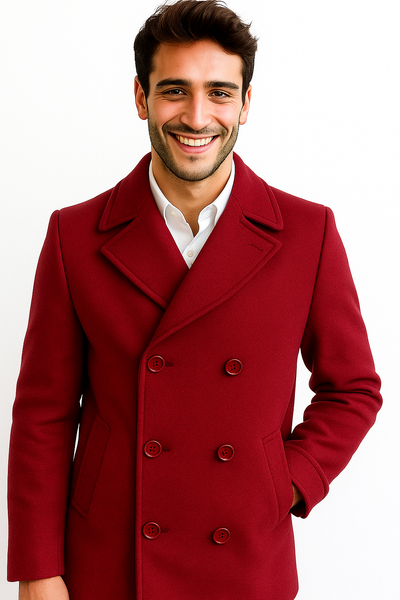 Men's Big & Tall Wool Peacoat – Classic Double Breasted Overcoat Style 7 ALB-551-4XL-BUR  - from alligatorwarehouse.com