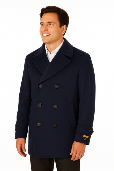 Big & Tall Men's Wool Peacoat – Classic Double Breasted Overcoat 2 ALB-553-4XL-NAV  - from alligatorwarehouse.com