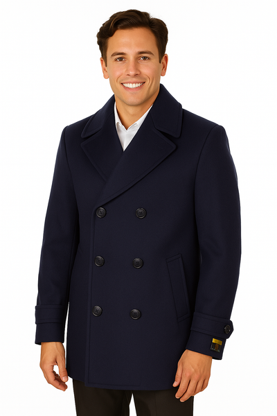 Big & Tall Men's Wool Peacoat – Classic Double Breasted Overcoat 7 ALB-553-4XL-NAV  - from alligatorwarehouse.com