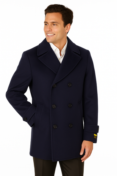 Big & Tall Men's Wool Peacoat – Classic Double Breasted Overcoat 3 ALB-553-4XL-NAV  - from alligatorwarehouse.com