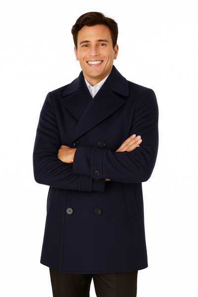 Big & Tall Men's Wool Peacoat – Classic Double Breasted Overcoat 5 ALB-553-4XL-NAV  - from alligatorwarehouse.com