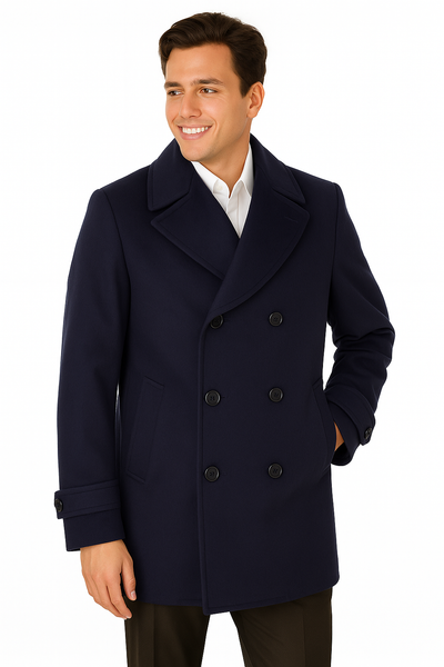 Big & Tall Men's Wool Peacoat – Classic Double Breasted Overcoat 6 ALB-553-4XL-NAV  - from alligatorwarehouse.com