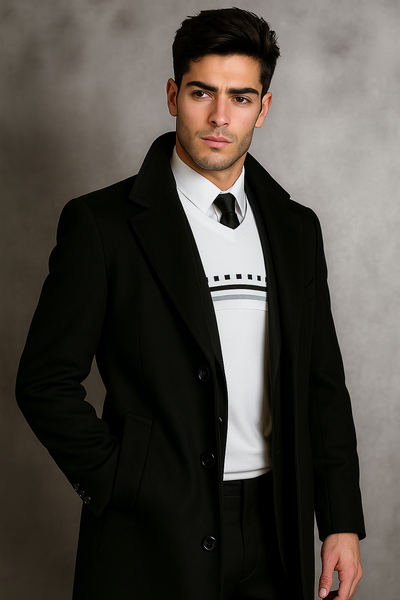 Men's Black Wool Overcoat – Big & Tall Dress Topcoat in Dark Color 1   - from alligatorwarehouse.com