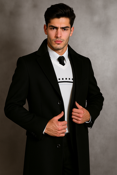 Men's Black Wool Overcoat – Big & Tall Dress Topcoat in Dark Color 2   - from alligatorwarehouse.com