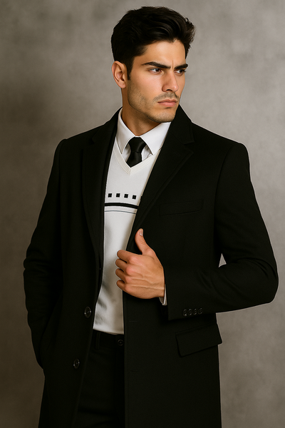 Men's Black Wool Overcoat – Big & Tall Dress Topcoat in Dark Color 3   - from alligatorwarehouse.com
