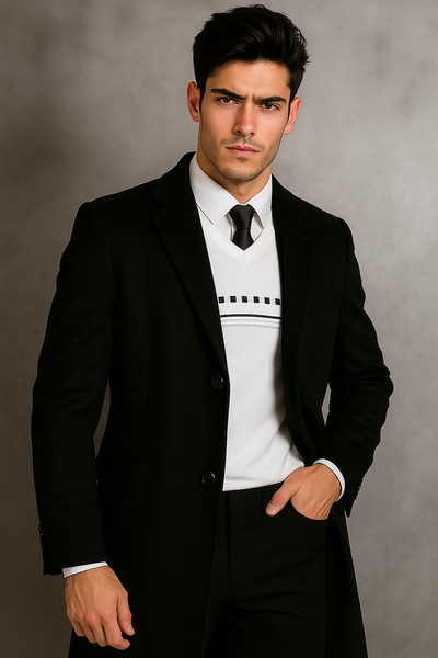 Men's Black Wool Overcoat – Big & Tall Dress Topcoat in Dark Color 4   - from alligatorwarehouse.com
