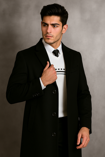 Men's Black Wool Overcoat – Big & Tall Dress Topcoat in Dark Color 5   - from alligatorwarehouse.com