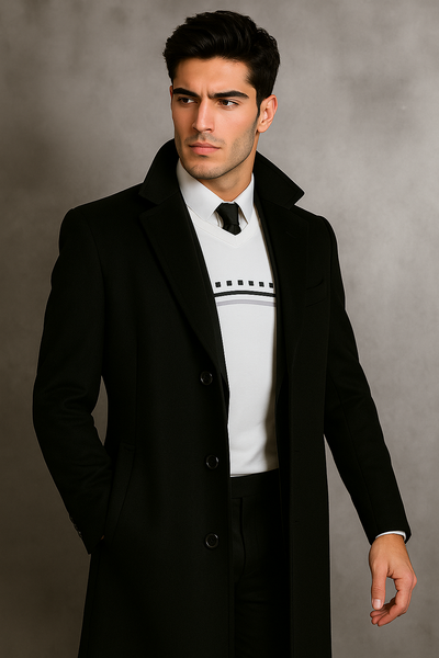 Men's Black Wool Overcoat – Big & Tall Dress Topcoat in Dark Color 6   - from alligatorwarehouse.com