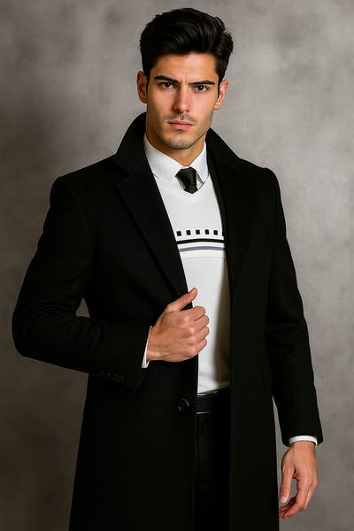 Men's Black Wool Overcoat – Big & Tall Dress Topcoat in Dark Color 7   - from alligatorwarehouse.com