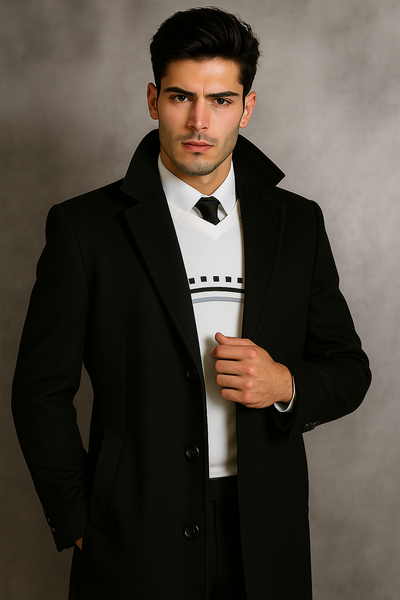 Men's Black Wool Overcoat – Big & Tall Dress Topcoat in Dark Color 8   - from alligatorwarehouse.com