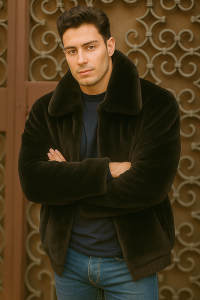 Men's Black Faux Fur Overcoat – Fuzzy Warm Winter Jacket Style 2   - from alligatorwarehouse.com