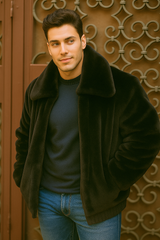 Men's Black Faux Fur Overcoat – Fuzzy Warm Winter Jacket Style