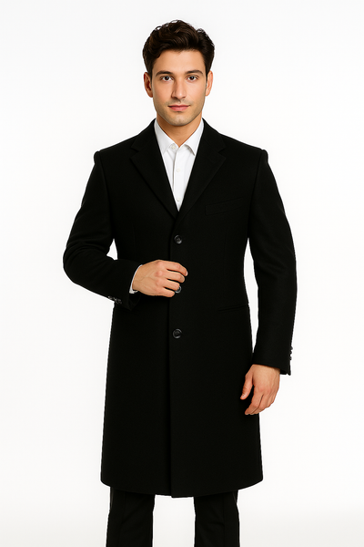 Men's Black Wool Overcoat – 3 Button Ankle Length Winter Dress Coat 1   - from alligatorwarehouse.com
