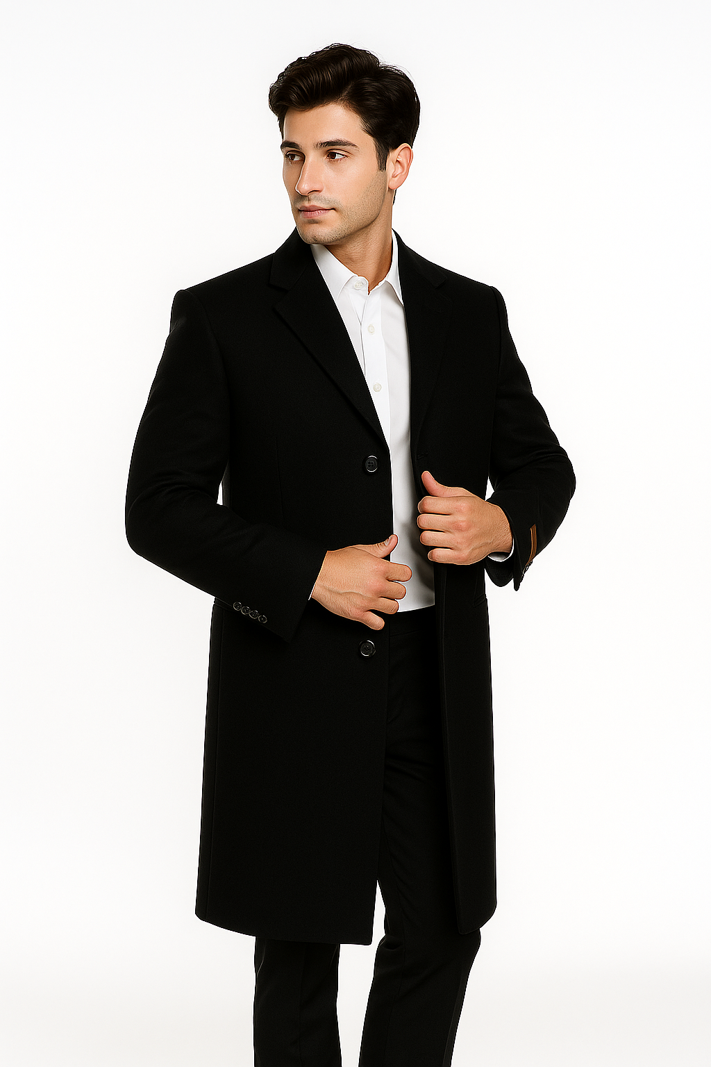 Men's Black Wool Overcoat – 3 Button Ankle Length Winter Dress Coat