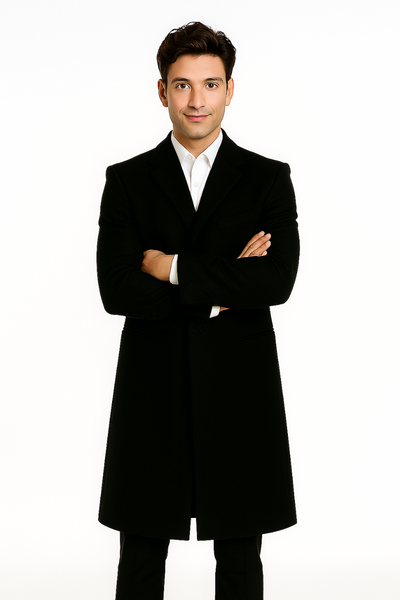 Men's Black Wool Overcoat – 3 Button Ankle Length Winter Dress Coat 5   - from alligatorwarehouse.com