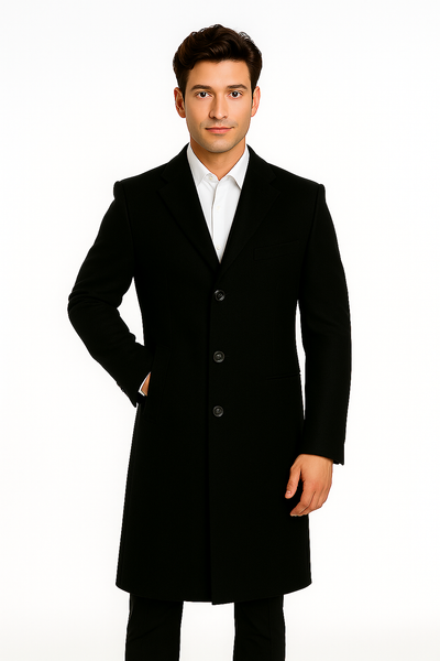 Men's Black Wool Overcoat – 3 Button Ankle Length Winter Dress Coat 6   - from alligatorwarehouse.com