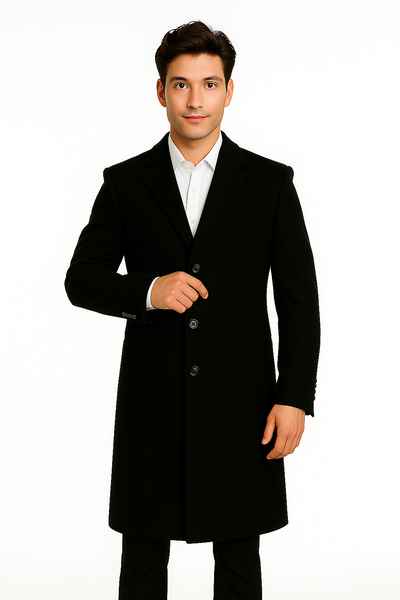 Men's Black Wool Overcoat – 3 Button Ankle Length Winter Dress Coat 3   - from alligatorwarehouse.com