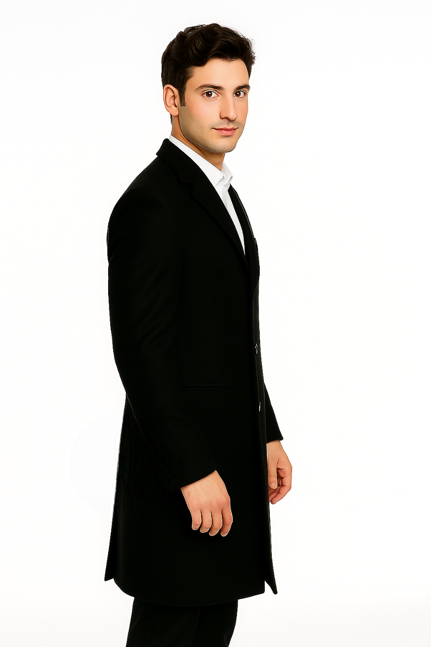 Men's Black Wool Overcoat – 3 Button Ankle Length Winter Dress Coat 7   - from alligatorwarehouse.com