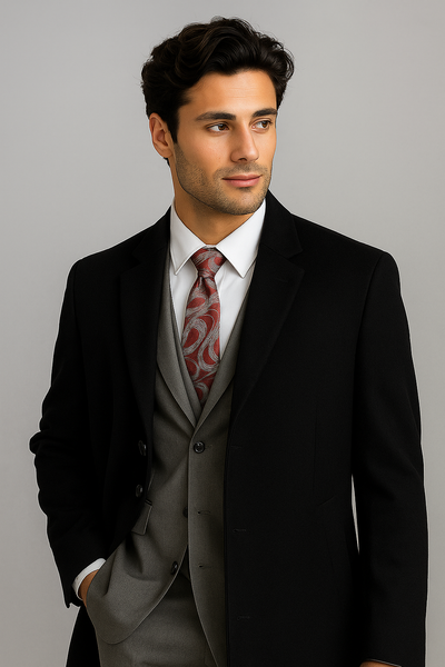 Men's Black Wool & Cashmere Overcoat – Classic Full Length Topcoat 5 SO1CL48-Black-S  - from alligatorwarehouse.com
