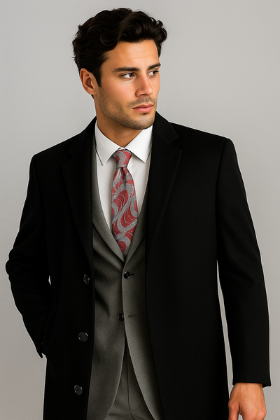 Men's Black Wool & Cashmere Overcoat – Classic Full Length Topcoat 3 SO1CL48-Black-S  - from alligatorwarehouse.com