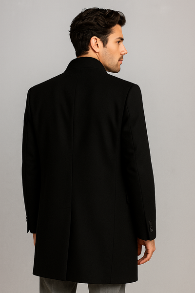 Men's Black Wool & Cashmere Overcoat – Classic Full Length Topcoat 2 SO1CL48-Black-S  - from alligatorwarehouse.com