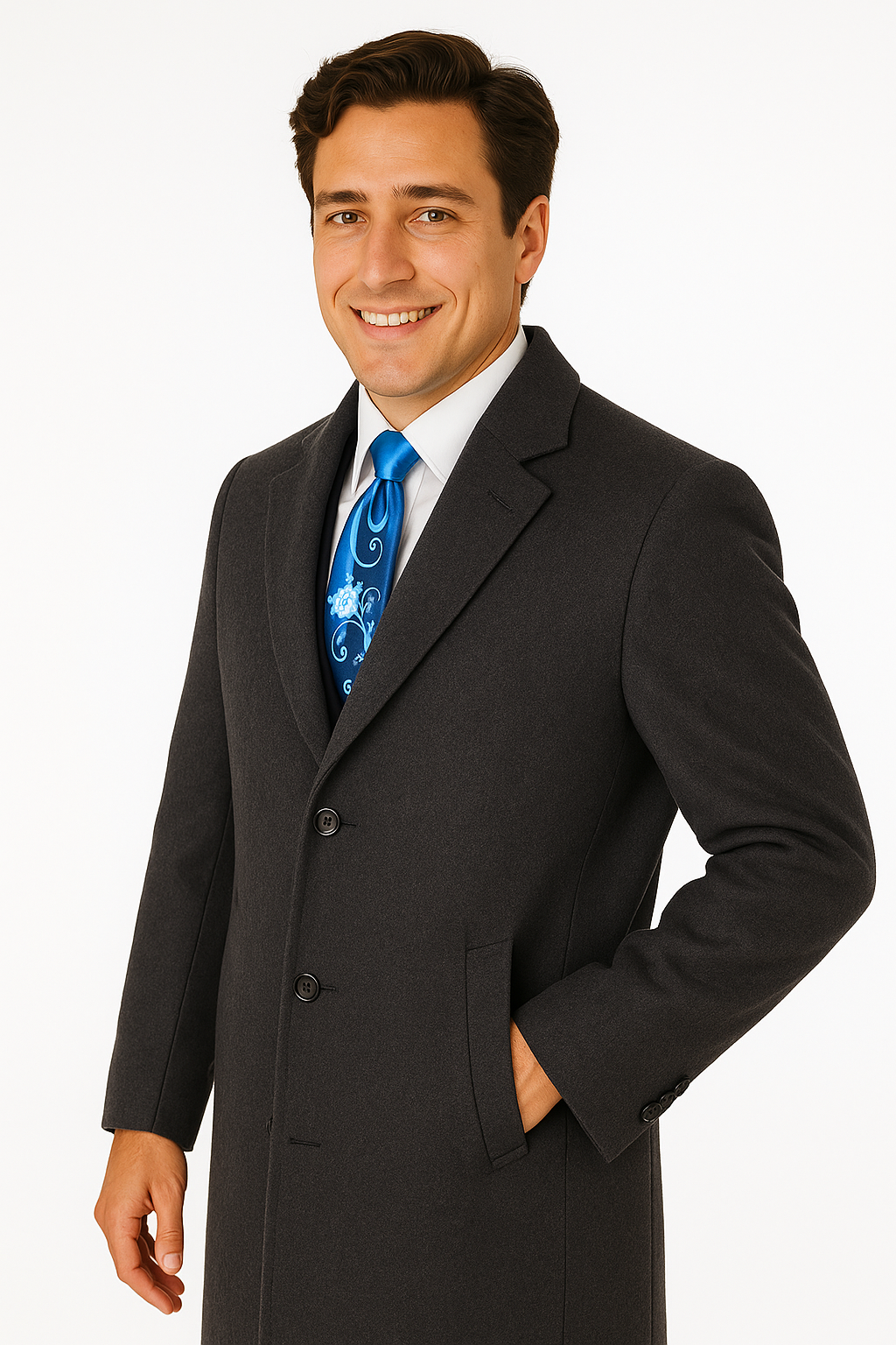 Men's Charcoal Grey Wool & Cashmere Overcoat – Classic Full Length