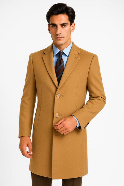Men's Camel Wool & Cashmere Overcoat – Classic Full Length Topcoat 6 SO1CL48-Camel-S  - from alligatorwarehouse.com