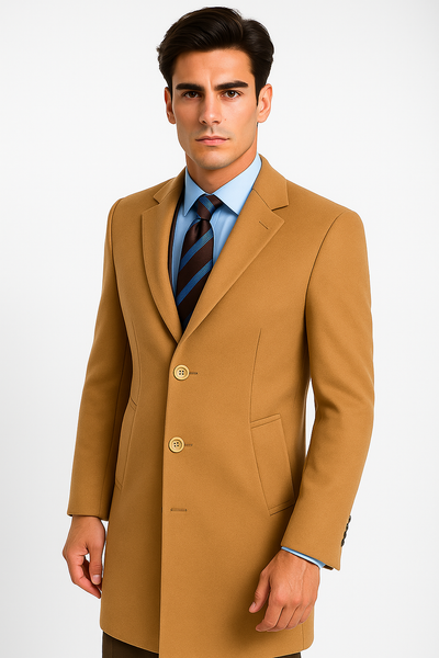 Men's Camel Wool & Cashmere Overcoat – Classic Full Length Topcoat 5 SO1CL48-Camel-S  - from alligatorwarehouse.com