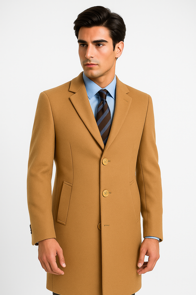 Men's Camel Wool & Cashmere Overcoat – Classic Full Length Topcoat 4 SO1CL48-Camel-S  - from alligatorwarehouse.com