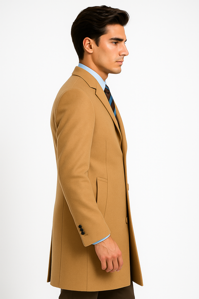 Men's Camel Wool & Cashmere Overcoat – Classic Full Length Topcoat 3 SO1CL48-Camel-S  - from alligatorwarehouse.com