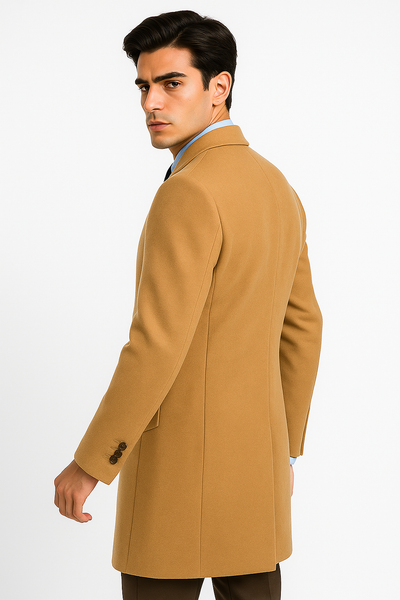 Men's Camel Wool & Cashmere Overcoat – Classic Full Length Topcoat 2 SO1CL48-Camel-S  - from alligatorwarehouse.com