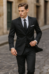 Mantoni Black Wool 2-button 2-Piece Tuxedo