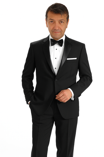 Mantoni 140s Wool 1-button Black Tuxedo 1   - from alligatorwarehouse.com