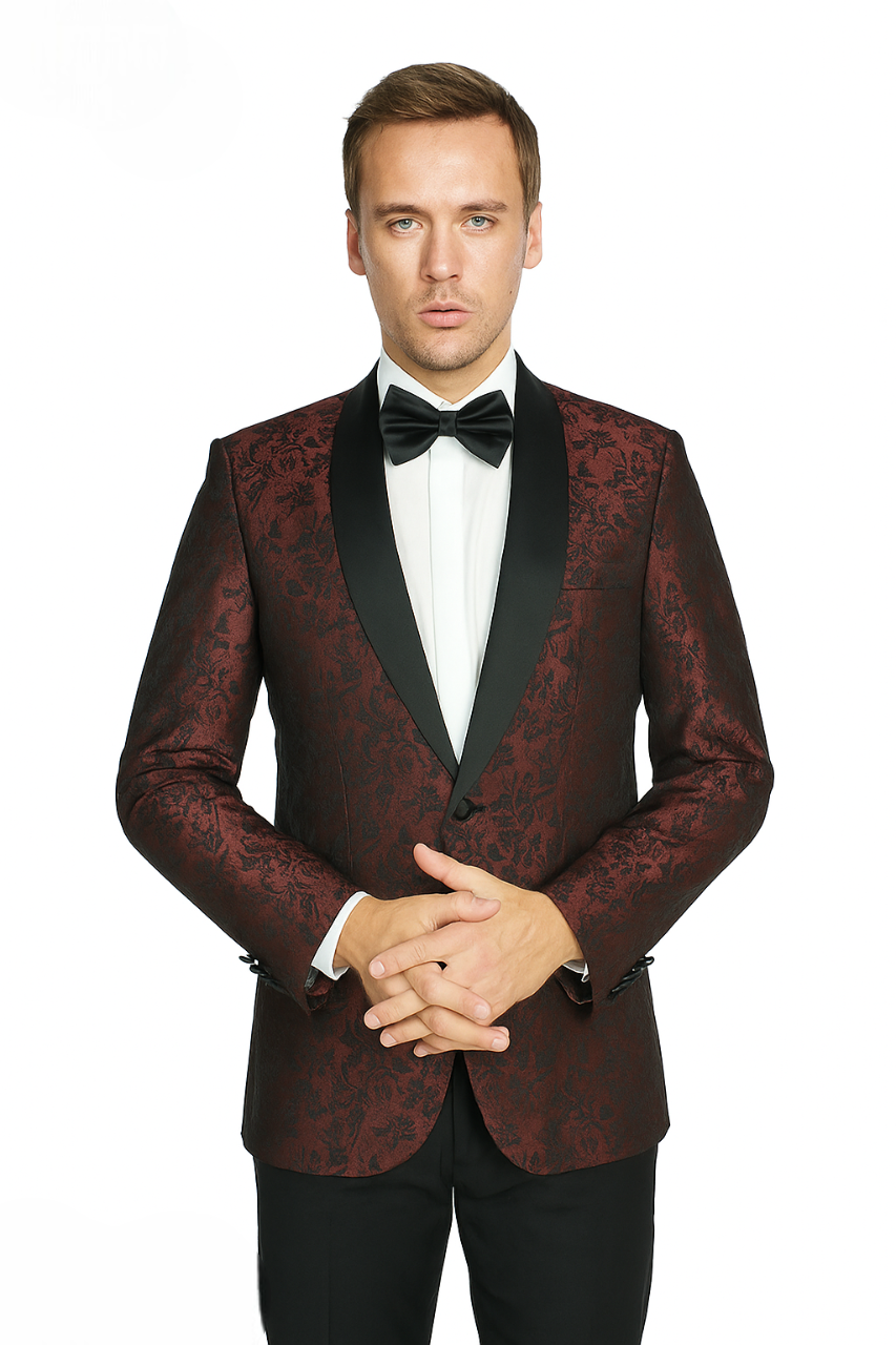 Shawl Paisly Tuxedo by Giorgio Fiorelli in Burgundy, Gray, Blue 7   - from alligatorwarehouse.com