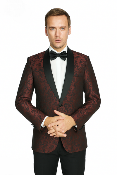Shawl Jacquard Tuxedo by Giorgio Fiorelli in Burgundy, Gray 7   - from alligatorwarehouse.com