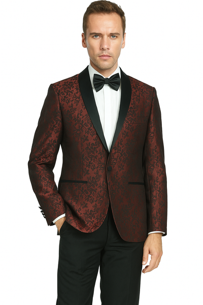 Shawl Jacquard Tuxedo by Giorgio Fiorelli in Burgundy, Gray 4   - from alligatorwarehouse.com