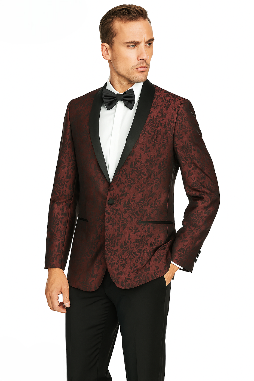 Shawl Paisly Tuxedo by Giorgio Fiorelli in Burgundy, Gray, Blue 6   - from alligatorwarehouse.com