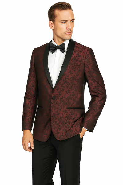 Shawl Jacquard Tuxedo by Giorgio Fiorelli in Burgundy, Gray 6   - from alligatorwarehouse.com