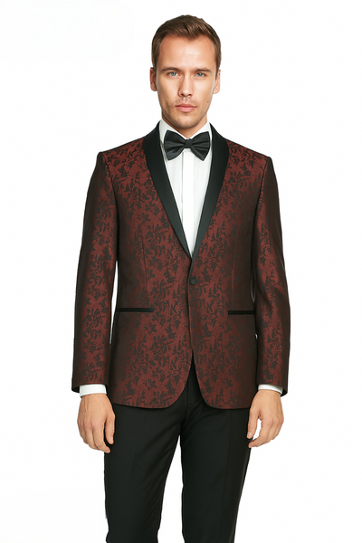 Shawl Jacquard Tuxedo by Giorgio Fiorelli in Burgundy, Gray 5   - from alligatorwarehouse.com