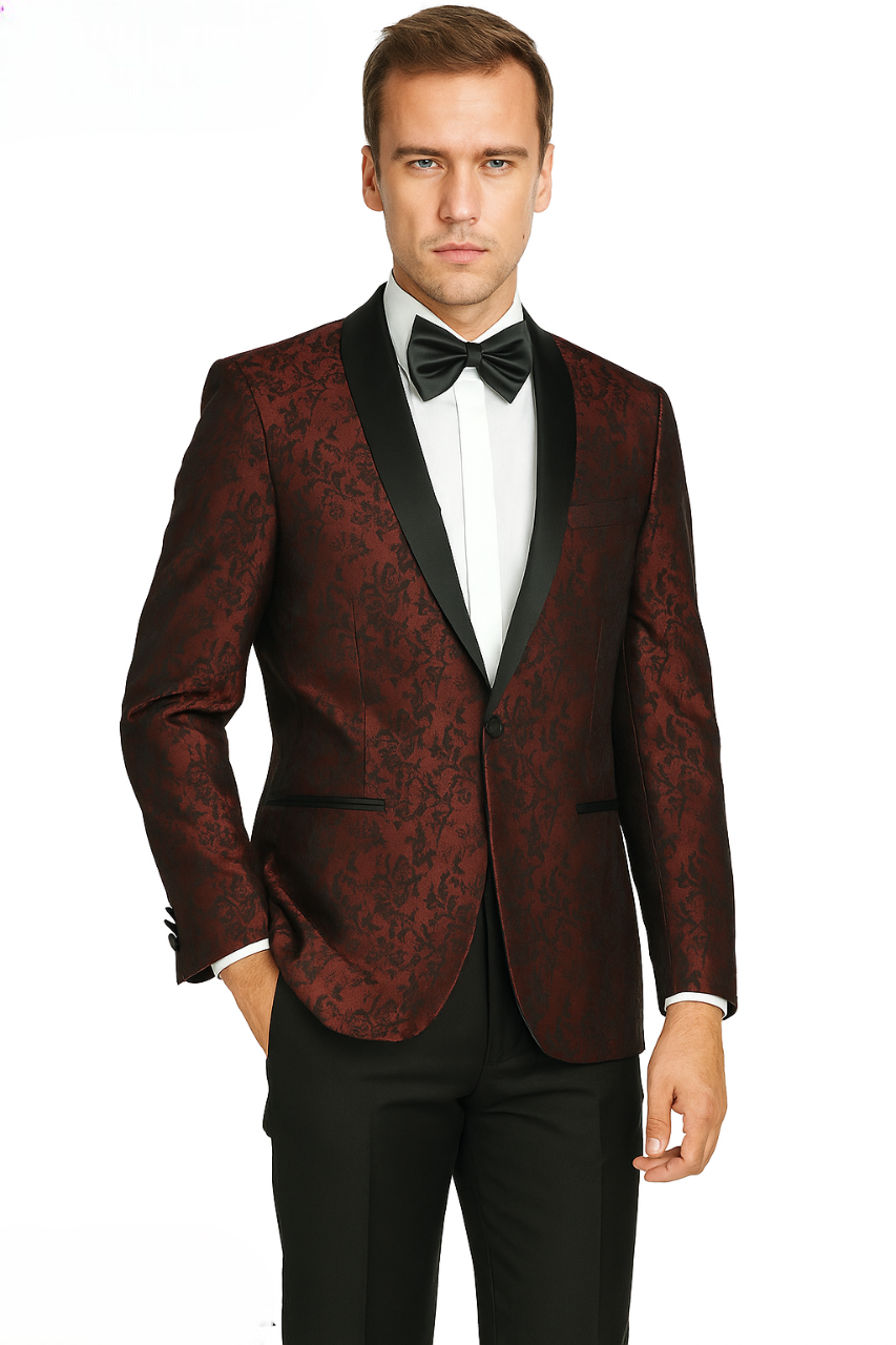Shawl Paisly Tuxedo by Giorgio Fiorelli in Burgundy, Gray, Blue 1   - from alligatorwarehouse.com