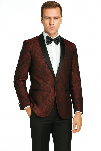 Shawl Jacquard Tuxedo by Giorgio Fiorelli in Burgundy, Gray 1   - from alligatorwarehouse.com